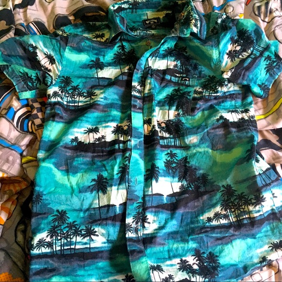 BILLABONIC tropical floral blue button up - Picture 1 of 2